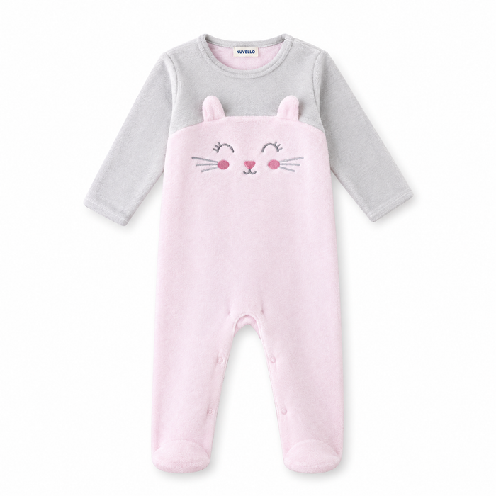 Pijama Terciopelo Bebé Niña – Gatita Rosa y Gris