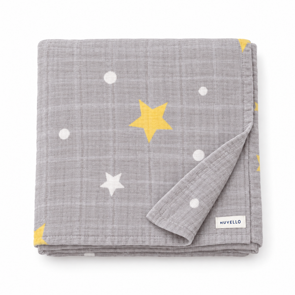Manta Muselina Bebé – Estrellas Gris