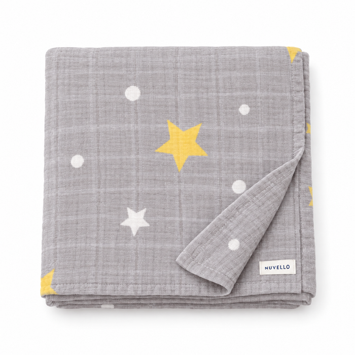 Manta Muselina Bebé – Estrellas Gris
